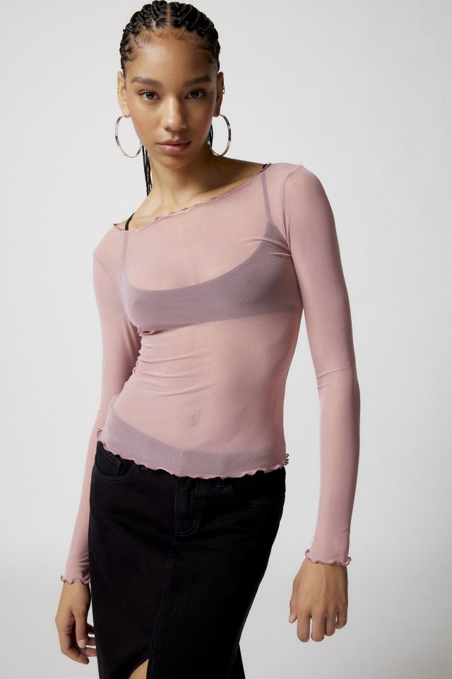 Light Before Dark Long Sleeve Mesh Top with Cropped Strappy Cami - Urban  Outfitt…