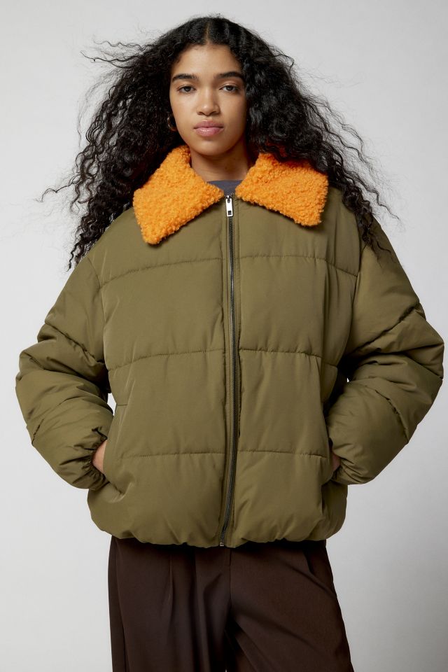 UO Duckie Faux Shearling Collar Puffer Jacket