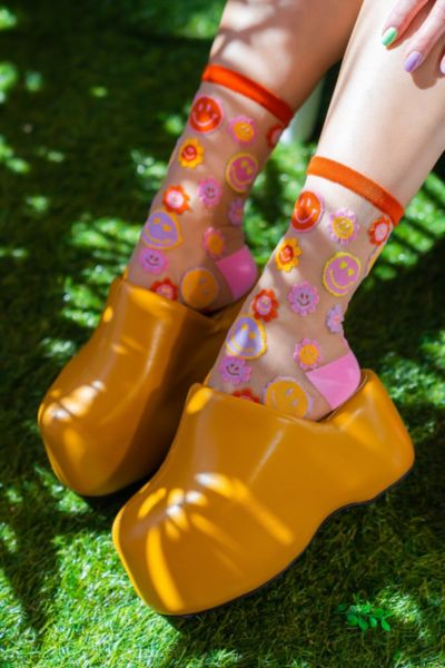 Sock Candy Happy Face Daisy Sheer Sock | Urban Outfitters