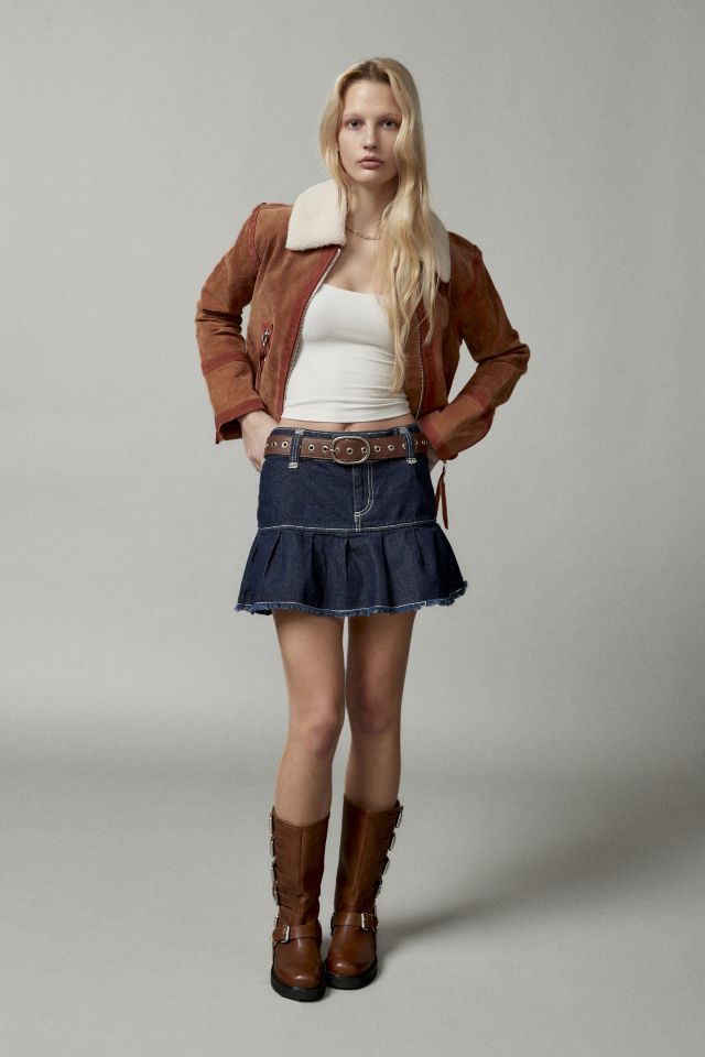 UO Raven Denim Pleated Mini Skirt #1