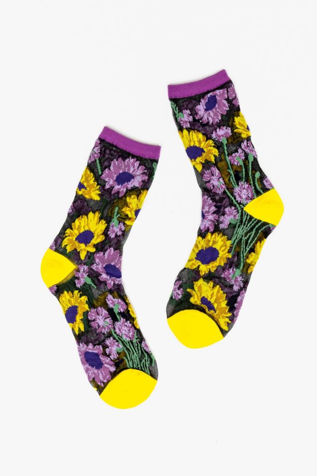 Sock Candy Mixed Sunflowers Black Sheer Sock Urban Outfitters
