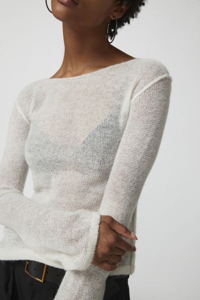Urban Outfitters Uo Santiago Semi-sheer Asymmetrical Sweater In Ivory