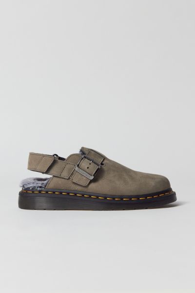 DR. MARTENS' JORGE II FAUX FUR LINED SLINGBACK MULE IN NICKEL GREY, WOMEN'S AT URBAN OUTFITTERS