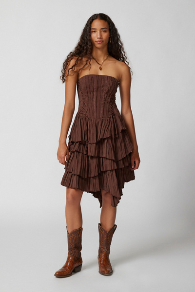 UO Renee Lace-Up Tiered Midi Dress