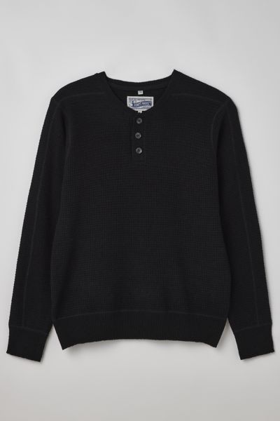 Schott Lightweight Wool Waffle Henley Sweater In Black