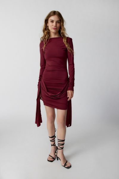 Lioness Glory Long Sleeve Mini Dress In Maroon