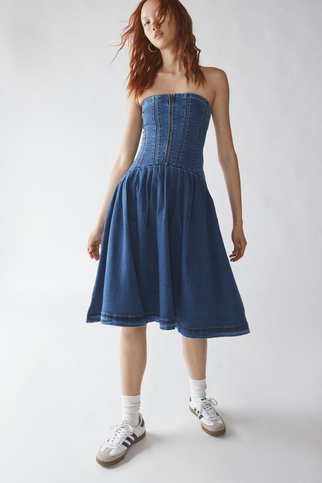 Robe Midi en Denim sans Bretelles UO Gwen #1