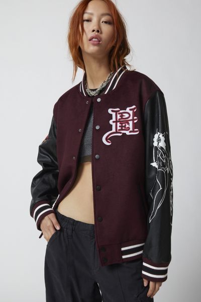 Ed Hardy Death Or Glory Varsity Jacket In Maroon | ModeSens