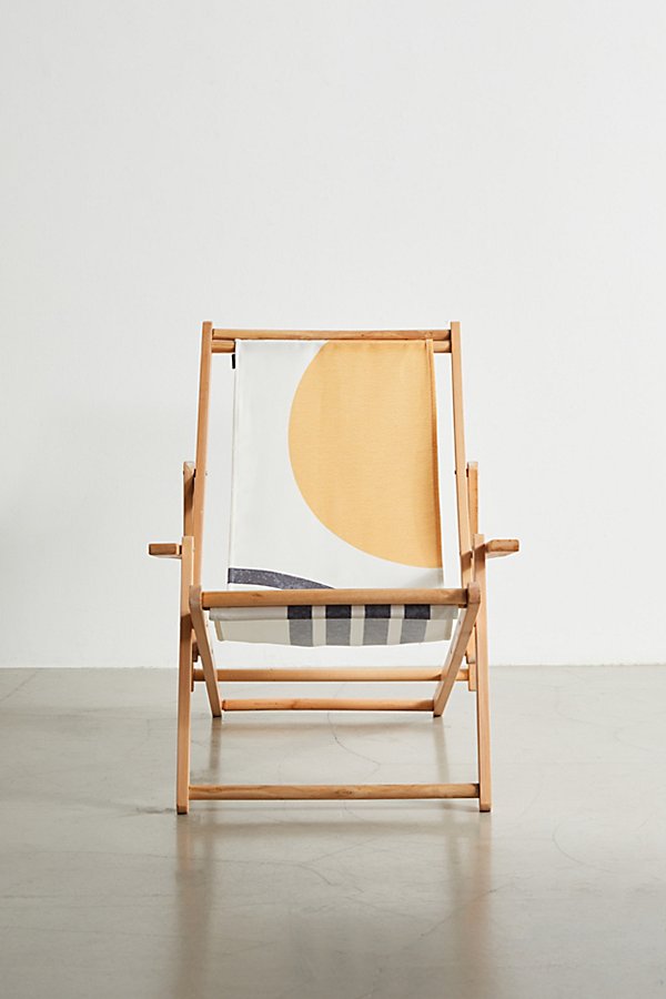 Deny Designs Moonlightprint Deny Mid-century Modern Sun & Rainbow Outdoor Folding Chair In Yellow