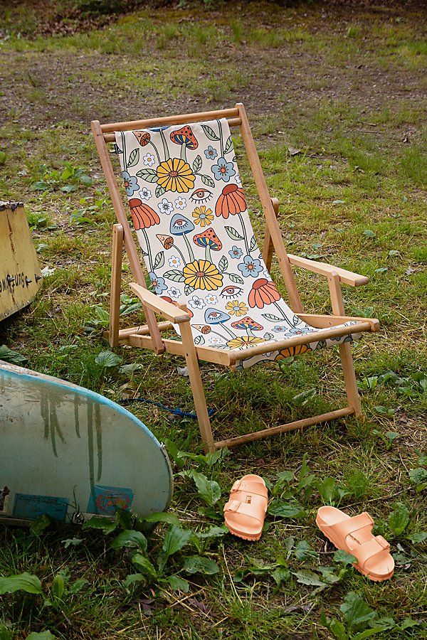 Deny Designs Essentially Nomadic Deny Psychedelic Mushrooms & Florals Outdoor Folding Chair In Multi