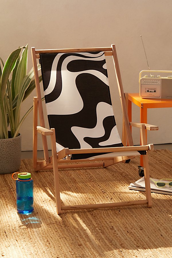 Deny Designs Kierkegaard Design Studio Deny Liquid Swirl Abstract Pattern Outdoor Folding Chair In Black