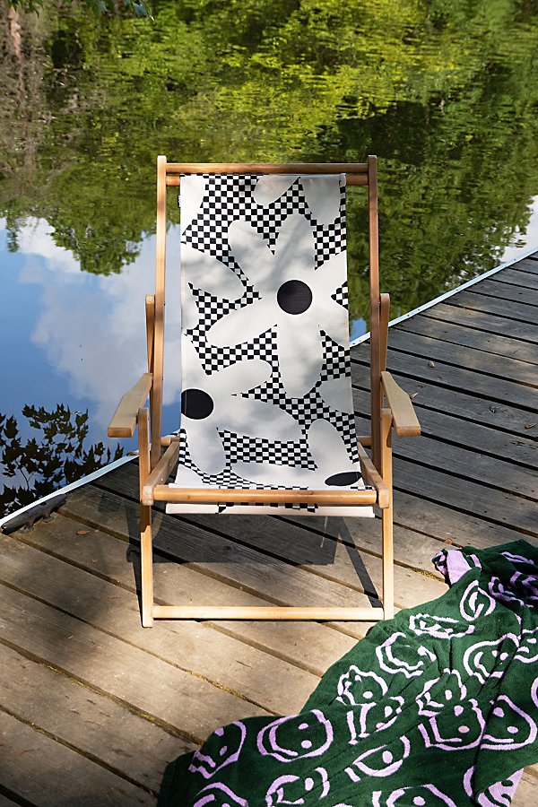 Deny Designs Kierkegaard Design Studio Deny Daisy Time Retro Floral Checks Outdoor Folding Chair In White