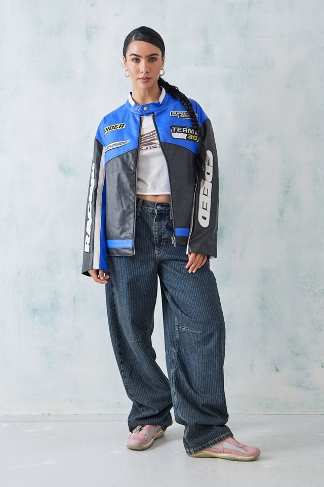 iets frans… Oversized Patch Racer Moto Jacket #1
