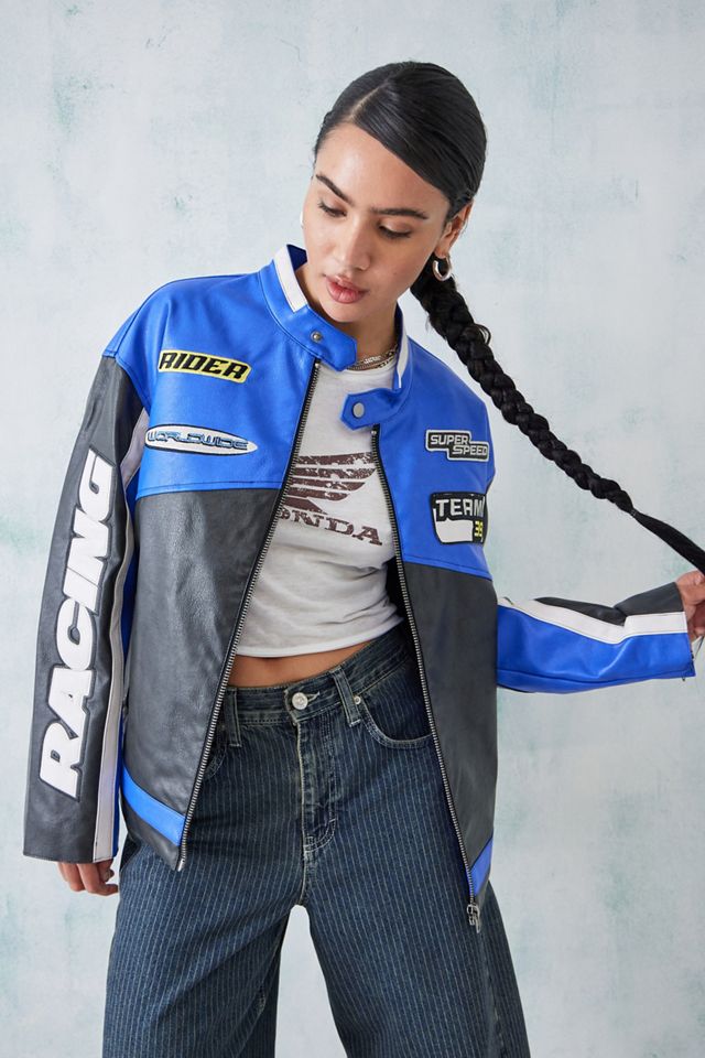 iets frans… Oversized Patch Racer Moto Jacket #2