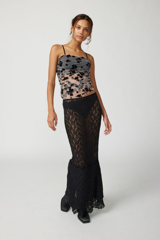 Black Lace Panel Maxi Skirt  Seraphina –