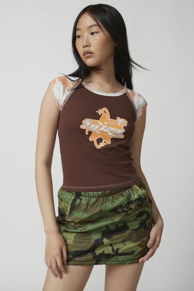 Basic Pleasure Mode X Subculture Camo Raglan Sleeve Baby T-shirt In Brown And Orange-multi