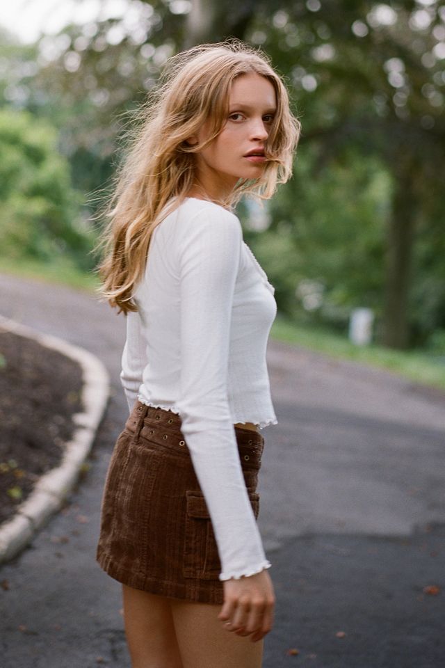 urban outfitters jazzy corduroy mini dress in brown Tyler Peplum Mini Dress in Brown Corduroy main image 1