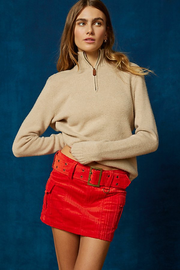 Urban Outfitters Uo Joan Corduroy Belted Mini Skirt In Red
