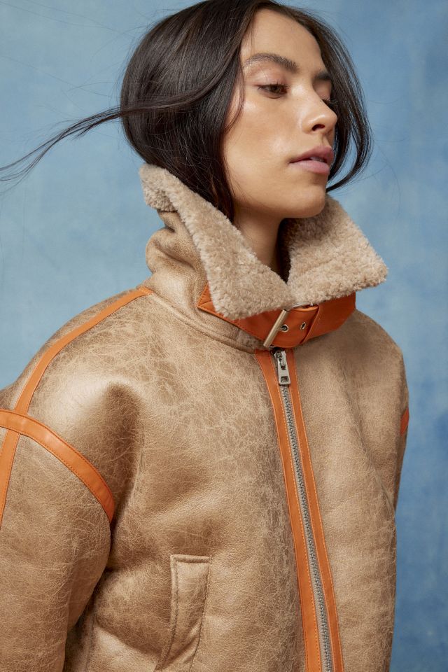 BDG August Faux Leather Cropped Aviator Jacket #3
