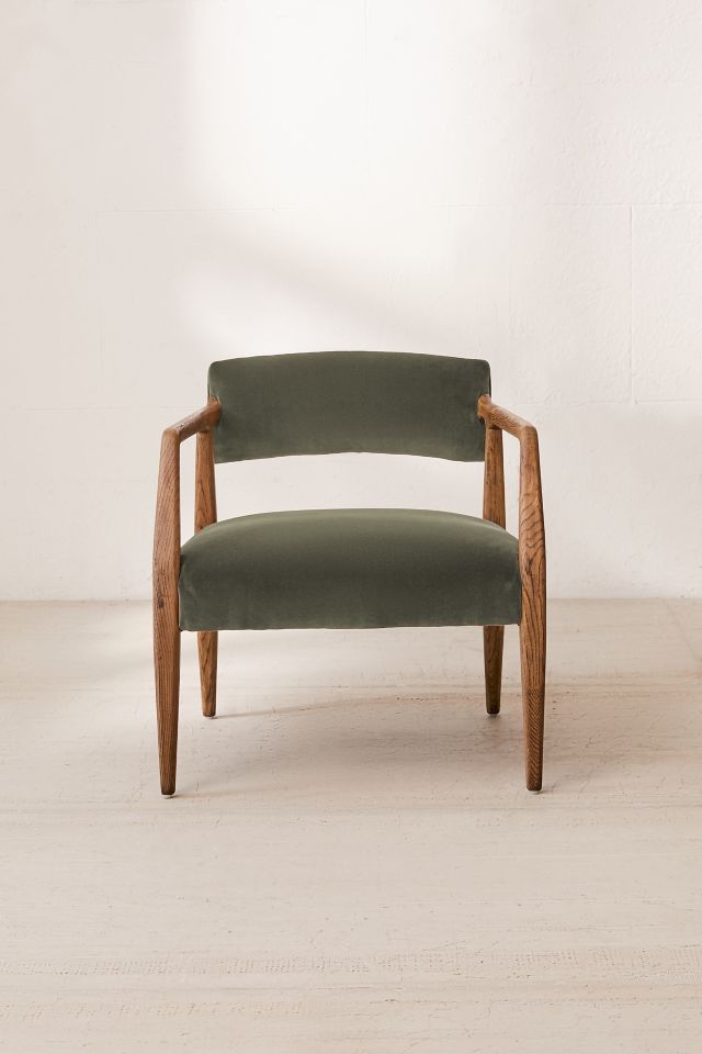 Edith Rustic Oak Wood Frame Velvet Upholstered Arm Chair