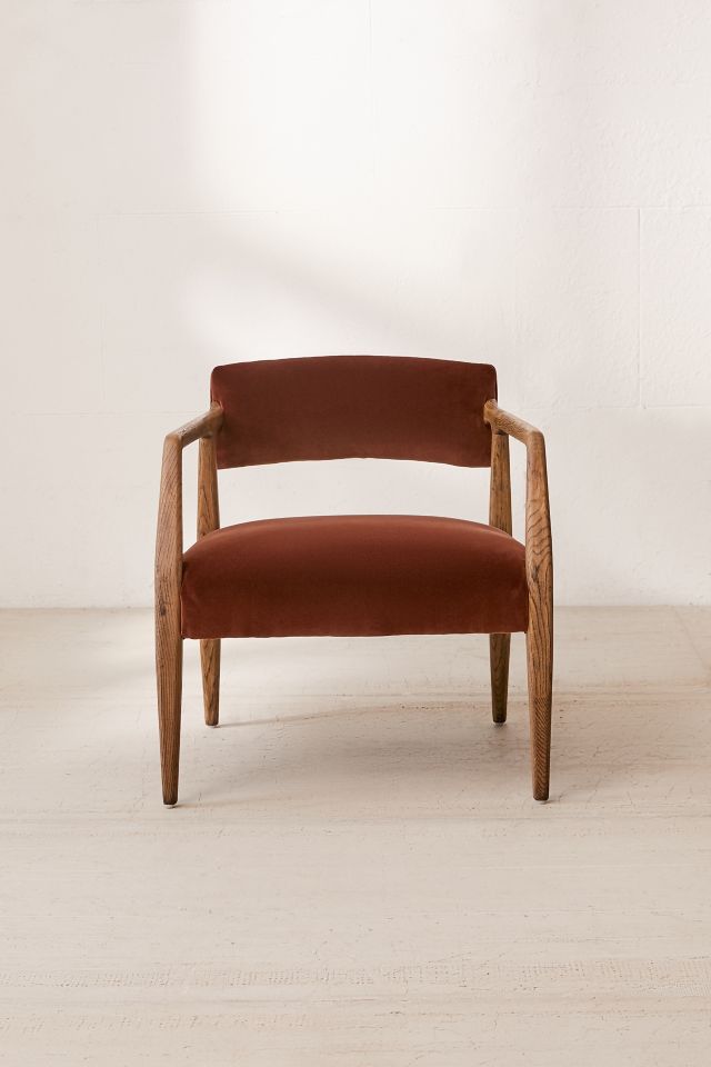 Edith Rustic Oak Wood Frame Velvet Upholstered Arm Chair