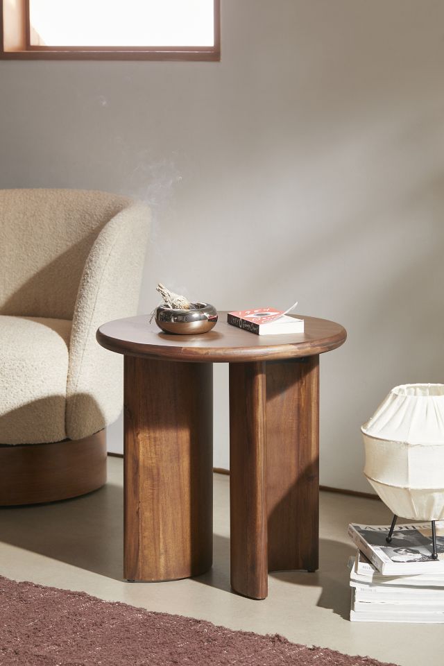 Osiris Concaved Legs Round Side Table in Seasoned Brown Acacia
