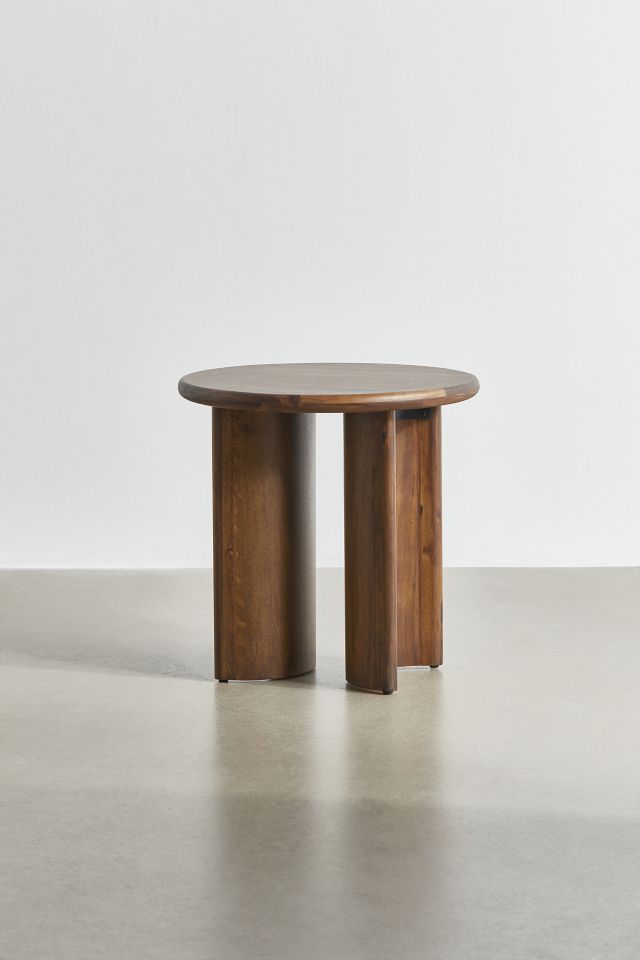 Osiris Concaved Legs Round Side Table in Seasoned Brown Acacia
