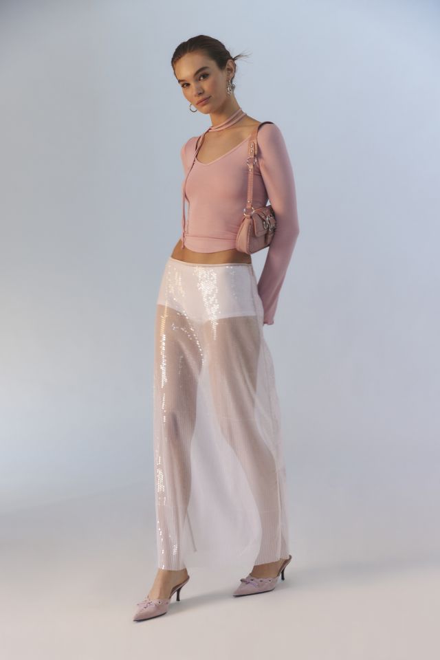 Silence + Noise Dynasty Sheer Sequin Maxi Skirt