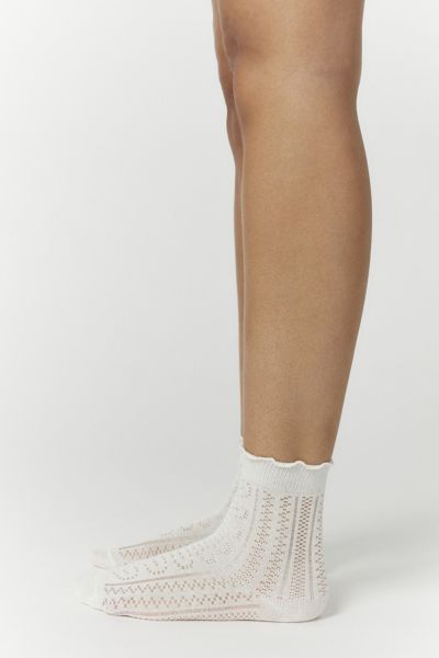 Urban Outfitters Lettuce-edge Pointelle Crew Sock In Ivory