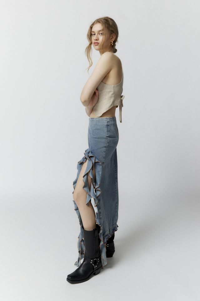 Lioness Rendezvous Denim Shredded Midi Skirt #1