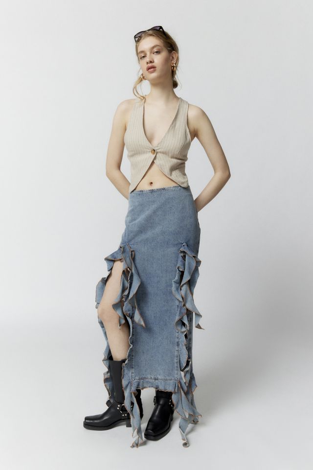 Lioness Rendezvous Denim Shredded Midi Skirt #3