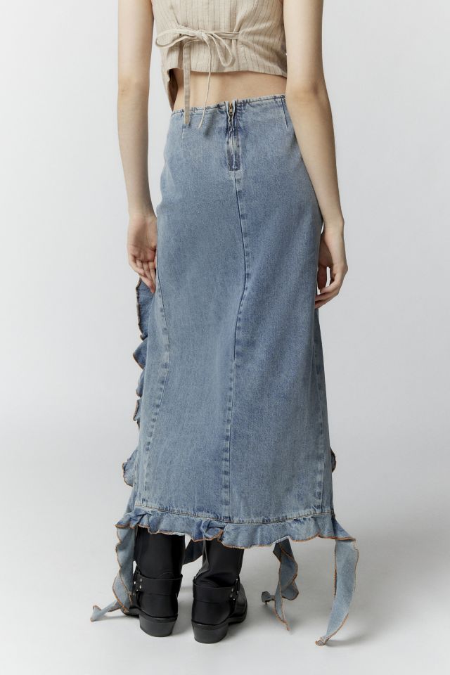 Lioness Rendezvous Denim Shredded Midi Skirt #4