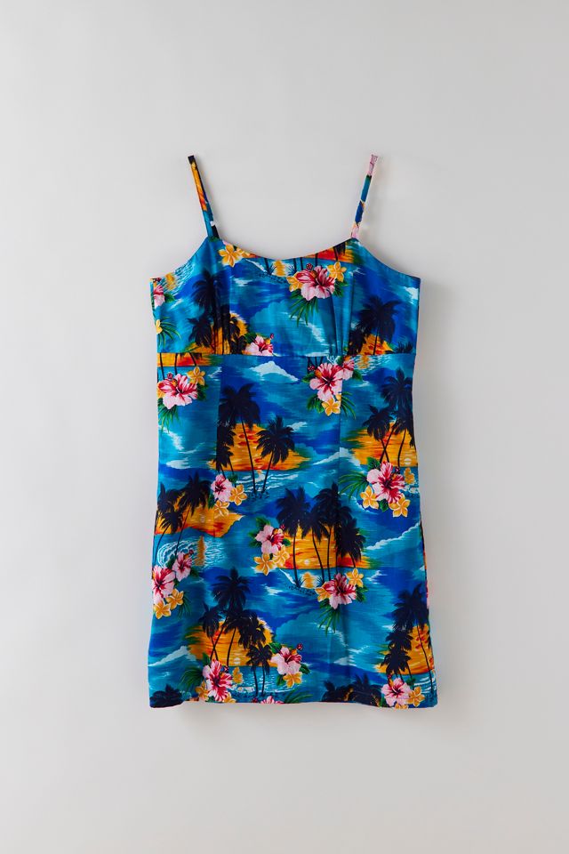 Vintage Fitted Tropical Pattern Dress Urban Outfitters