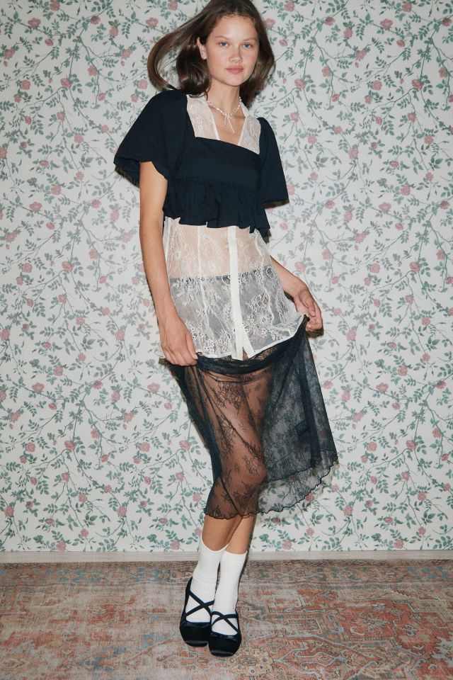 UO Jules Sheer Lace Midi Skirt