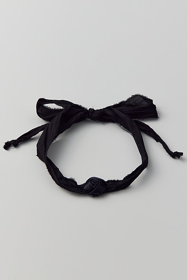 Frasier Sterling Rosebud Silk Ribbon Choker Necklace In Black