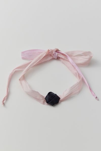 Frasier Sterling Rosebud Silk Ribbon Choker Necklace In Pink