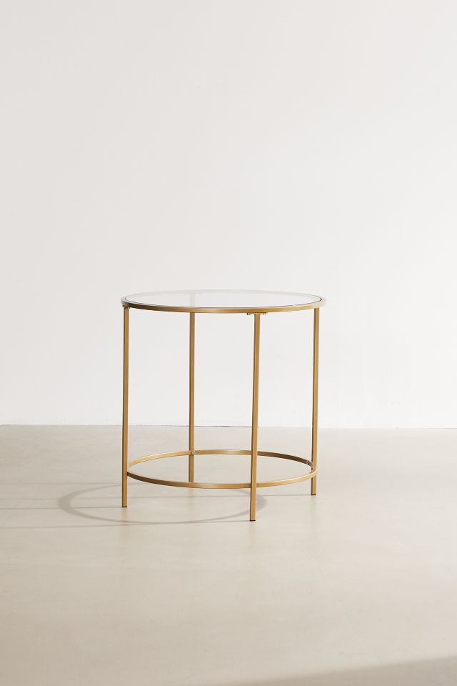 Elegant Round Metal and Glass Side Table in Satin Gold