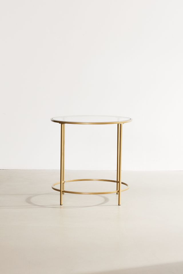 Elegant Round Metal and Glass Side Table in Satin Gold