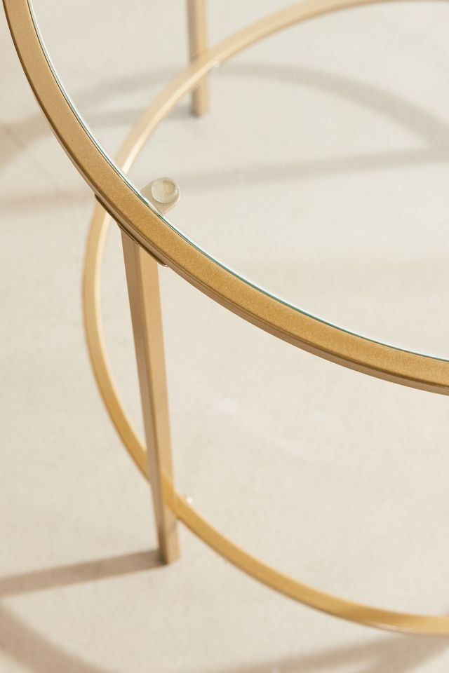 Elegant Round Metal and Glass Side Table in Satin Gold