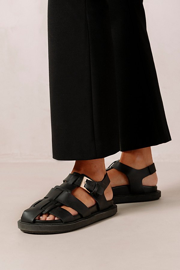 Shop Alohas Backbone Leather Fisherman Sandal In Black, Women's At Urban Outfitters