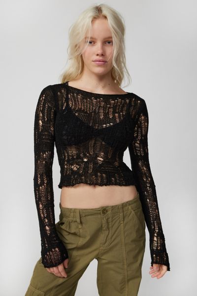 UO Carla Semi-Sheer Distressed Sweater | Urban Outfitters Canada