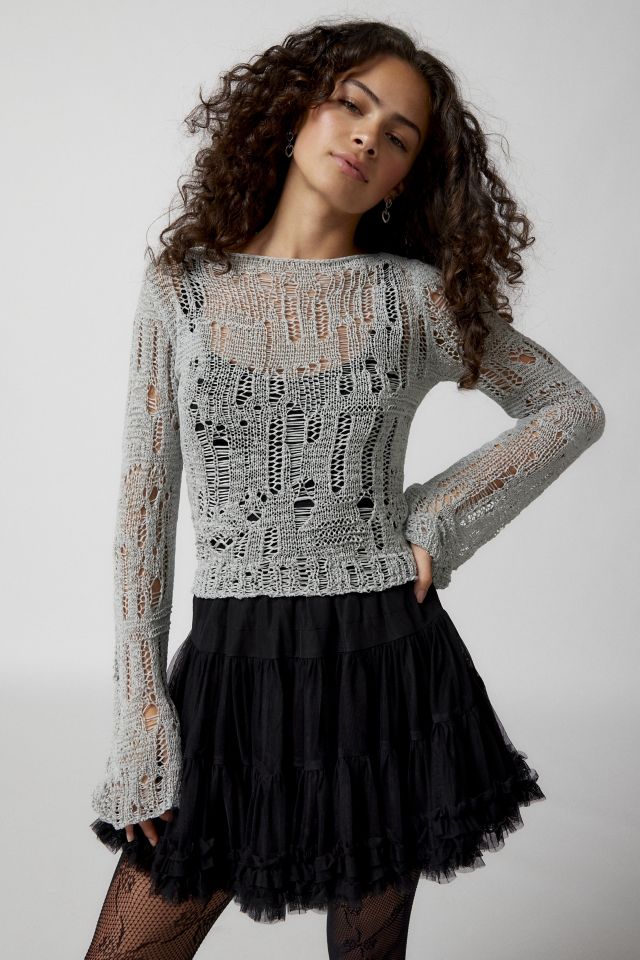 UO Carla Semi-Sheer Distressed Sweater | Urban Outfitters