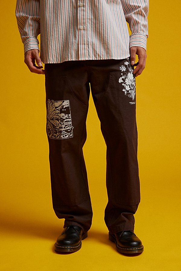 OBEY BIG TIMER TWILL PRINTED CARPENTER PANT IN BROWN, MEN'S AT URBAN OUTFITTERS