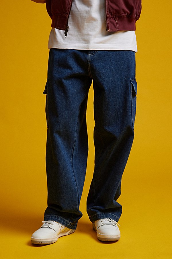 Obey Bigwig Baggy Cargo Jean In Vintage Denim Dark, Men's At Urban Outfitters