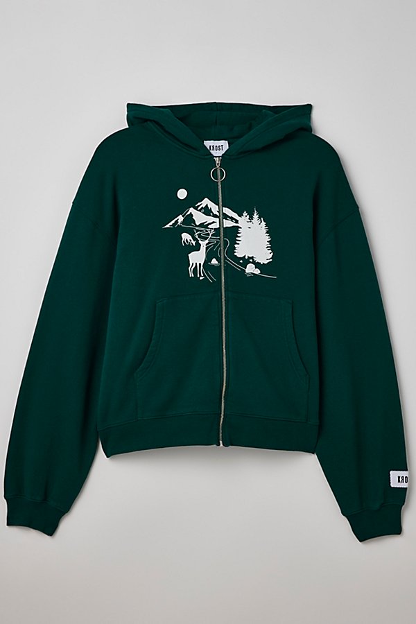 Krost Uo Exclusive Woodland Full Zip Hoodie Sweatshirt In Dark Green At Urban Outfitters