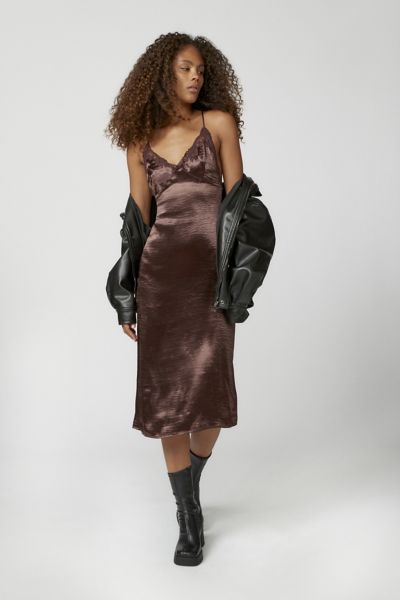 Urban Outfitters Uo Chloe Satin Slip Dress In Chocolate