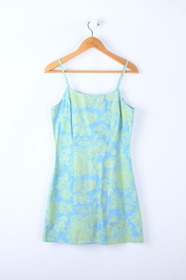 Vintage Y2k Light Green & Blue Printed Mini Dress