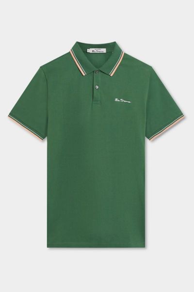 Ben Sherman Signature Tipped Organic Cotton Piqué Polo Shirt In Fern Green