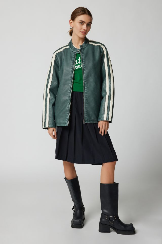 UO Morgan Faux Leather Stripe Moto Jacket #1