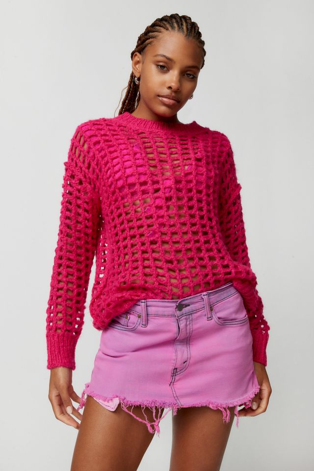 Pink denim hot sale mini skirt